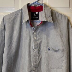 Polo Ralph Lauren USA Striped Button Down Shirt Mens 42 Blue White Red Cuff Y2K